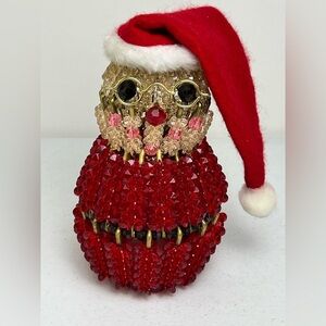 VTG Safety Push Pin Beaded Art Handmade Santa Christmas Decor Hat Glasses MCM